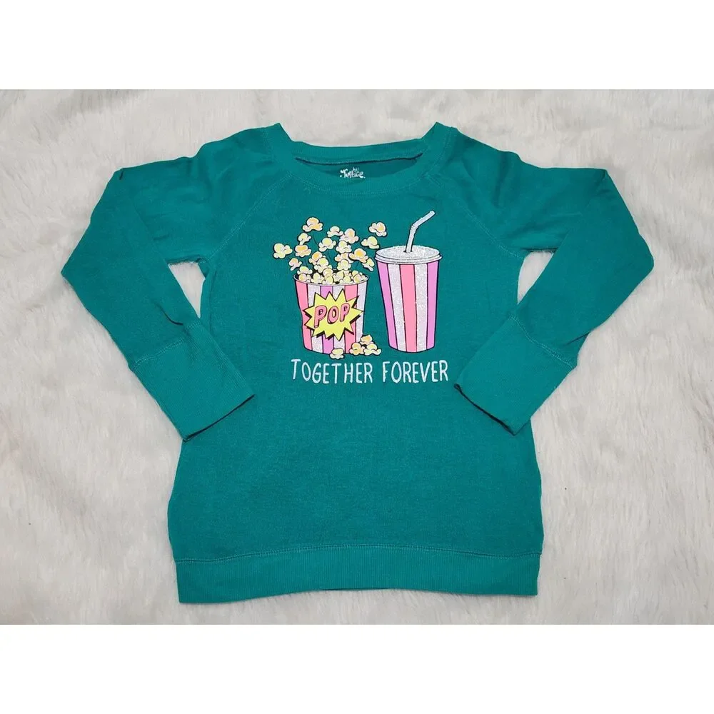 Justice long sleeve popcorn & Soda TOGETHER FOREVER sweater shirt top glitter 10